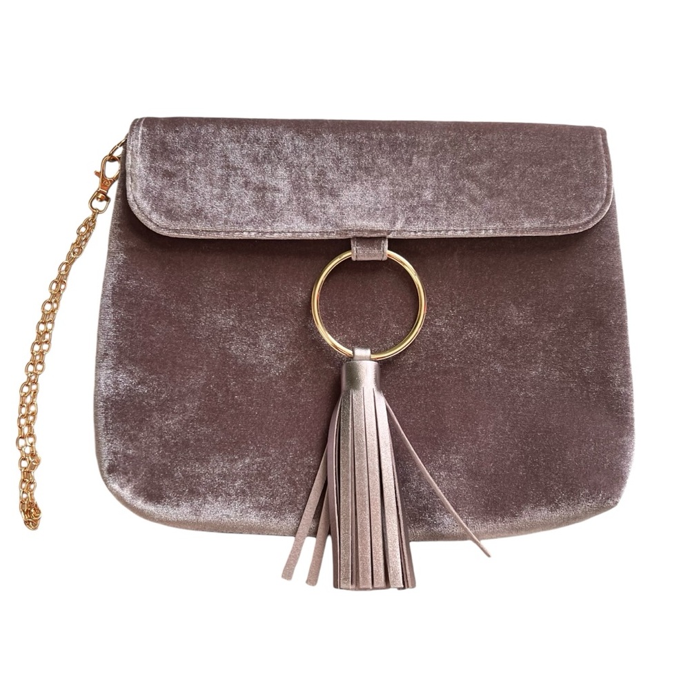 Ion Colors Brilliance Ice Lavender Velvetlike Tassled Clutch Wristlet Chain Prom